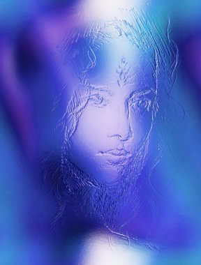 Woman portrait. Young  woman coated in blue metallic paint.