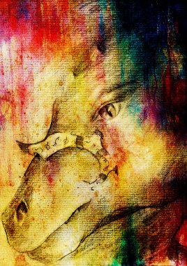 eski kağıt arka plan ve renk lekeler ejderha çizim kalem.