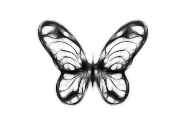illustration of a butterfly, mixed medium, black and white color.