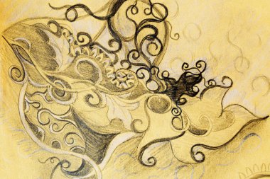 Güzel süsleme, eski kağıt üzerine çizim kalem.