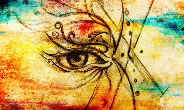 Woman eye, Hand draw on paper, fashion illustration and color spots. — Stok fotoğraf