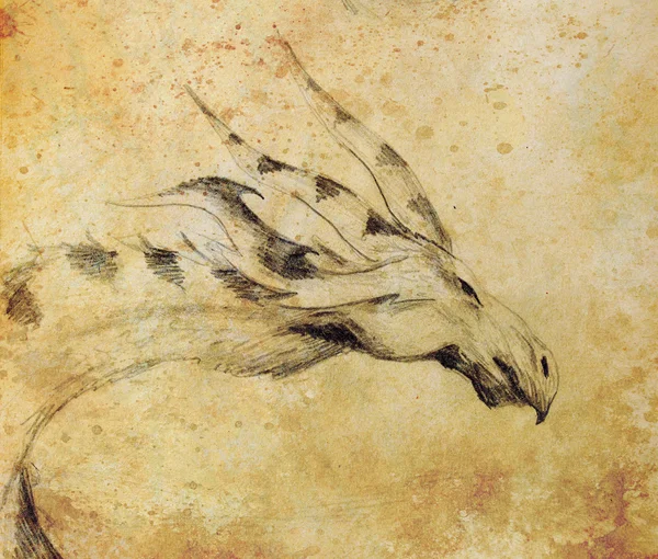 Dessin au crayon dragon sur fond vieux papier . — Photo