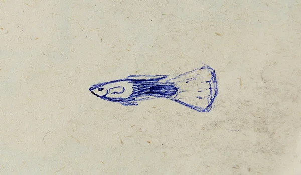 Le stylo dessinant des poissons d'aquarium sur vieux papier . — Photo