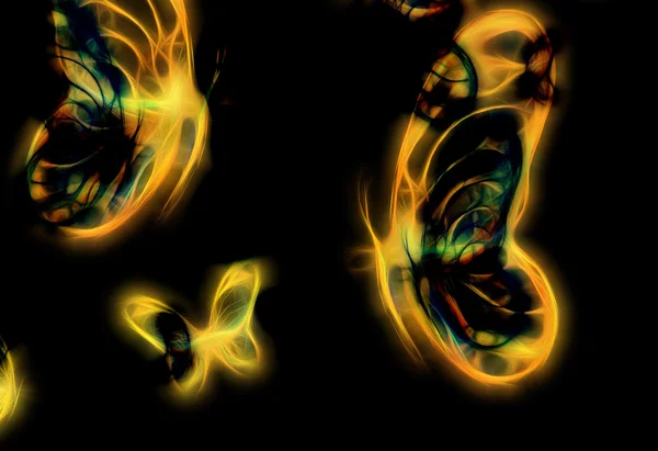 Light yellow Fractal butterfly on black bckground. — Stockfoto