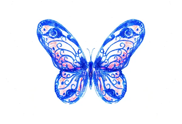 Illustration eines Schmetterlings, gemischtes Medium, weißer Farbhintergrund. — Stockfoto