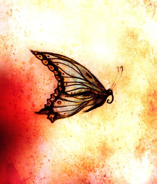 Illust de una mariposa, medio mezclado, fondo abstracto del color . — Foto de Stock