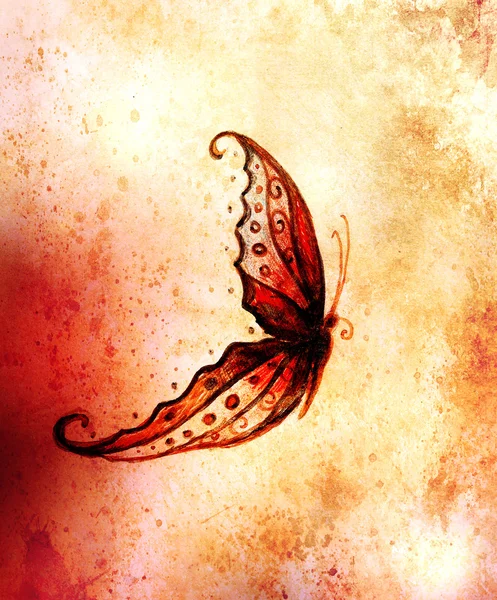 Illustration av en fjäril, blandade medium, abstrakt färgbakgrund. — Stockfoto