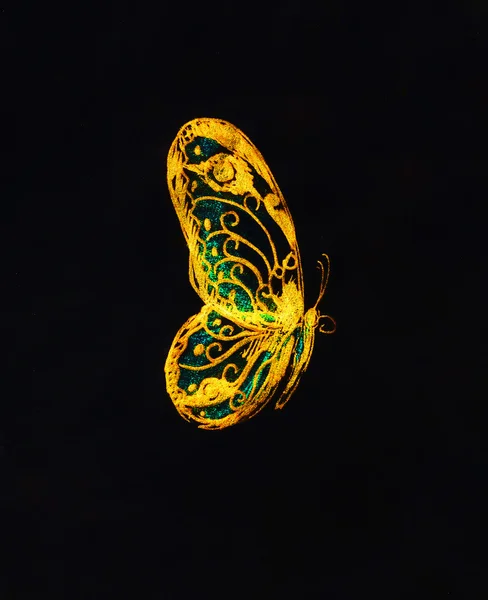 Light yellow tirkys color butterfly on black bckground. — Zdjęcie stockowe