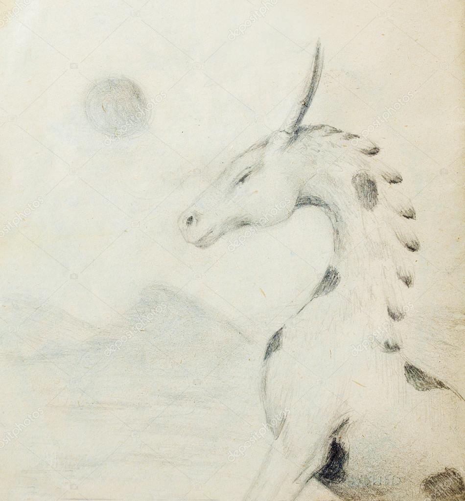 Dessin Dragon Sur Fond De Papier Vieux Crayon