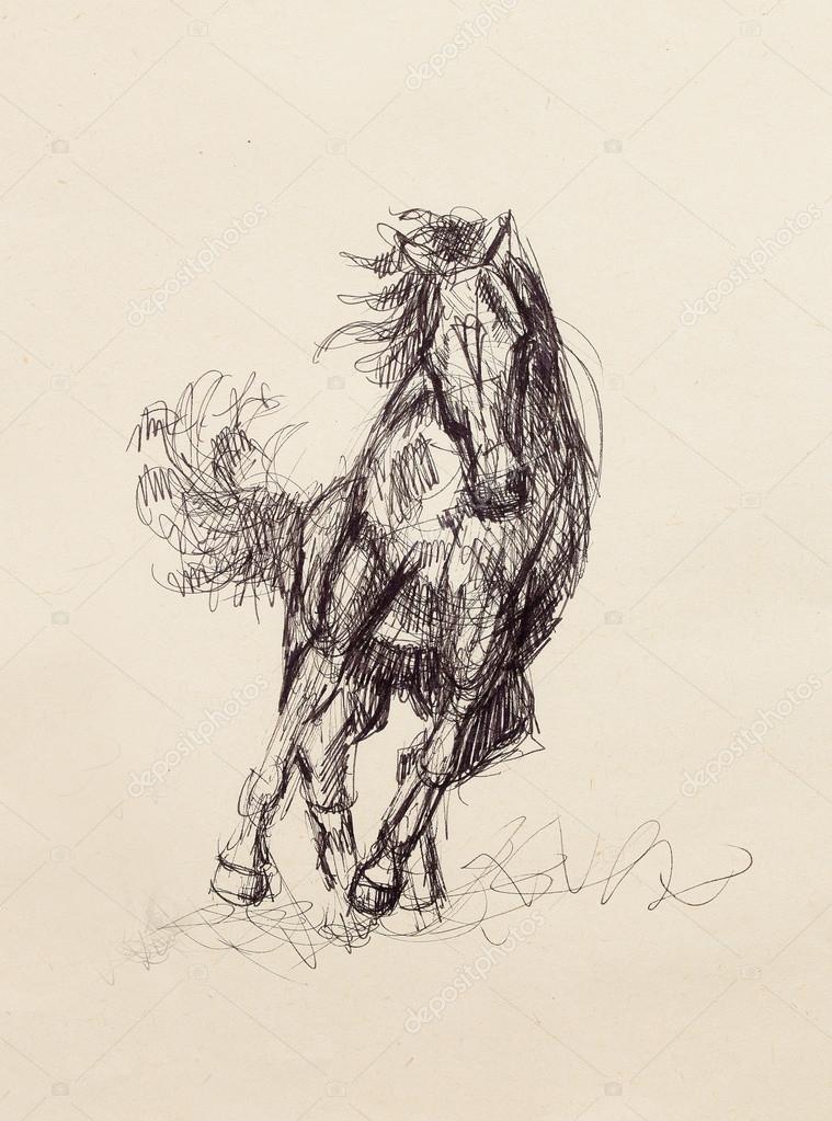 Draw Pencil Horse On Old Paper Original Hand Draw Stock Photo C Jozefklopacka