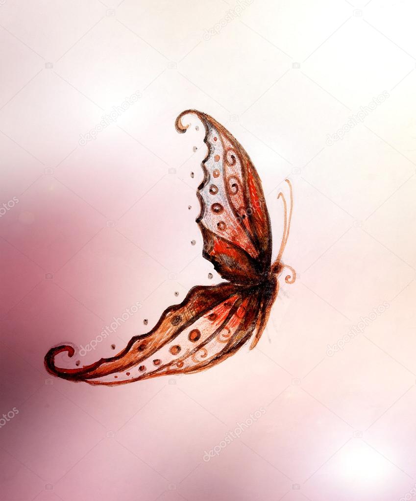 illustration of a butterfly, mixed medium, abstract color background.