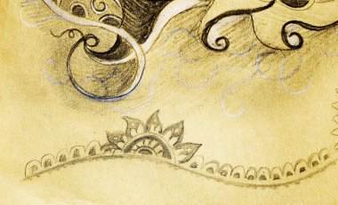 Güzel süsleme, eski kağıt üzerine çizim kalem.