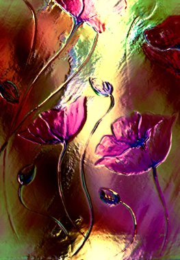 Turuncu arka planda kırmızı haşhaş. Kırmızı gelincikler. Soyut renk arkaplanı üzerinde kırmızı çiçek