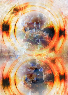 Color abstract background and desert crackle,  fire effect.