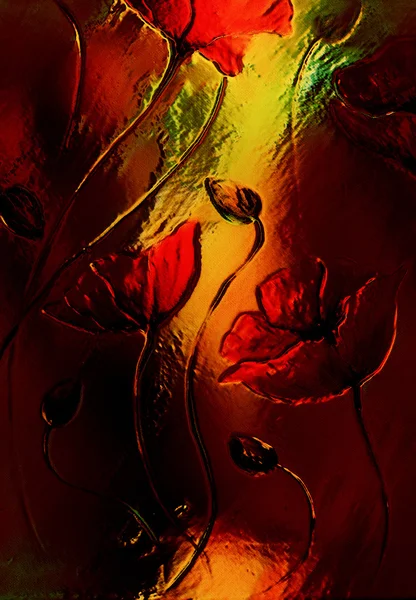 Vörös mák narancssárga háttérrel. Vörös mákok. Piros virág elvont színes háttér — Stock Fotó