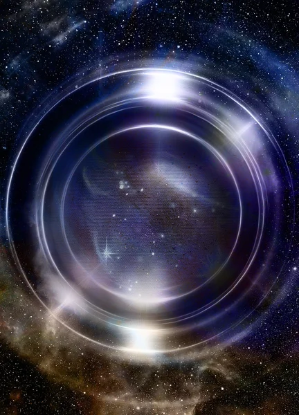 Círculo de luz y espacio cósmico. Pintura original collage . — Foto de Stock