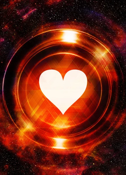 Heart and cosmic space, with light circle. With light triangle structure. Copy space. — Stockfoto