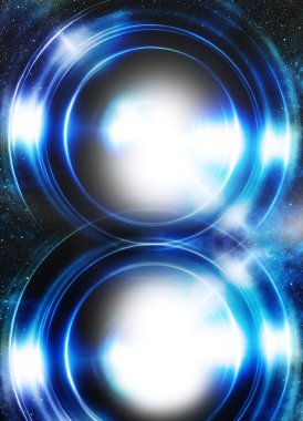 Color abstract background in cosmos stars and light circle. Copy space.