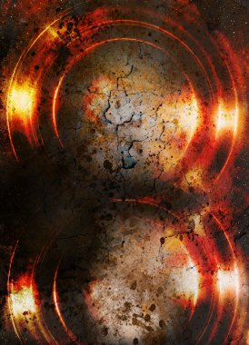 Color abstract background and desert crackle,  fire effect and lava structure. Copy space.