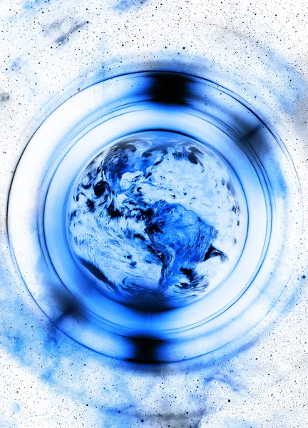 Planeet aarde in lichtcirkel, Kosmische Ruimte achtergrond. Computer collage. Aardeconcept. Elementen van deze afbeelding geleverd door NASA. — Stockfoto