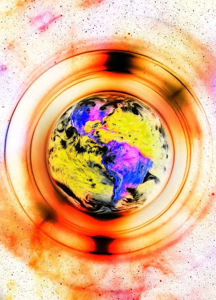 Planet Erde im Lichtkreis, kosmischer Raumhintergrund. Computer collage. Erdkonzept. Elemente dieses von der NASA bereitgestellten Bildes. — Stockfoto