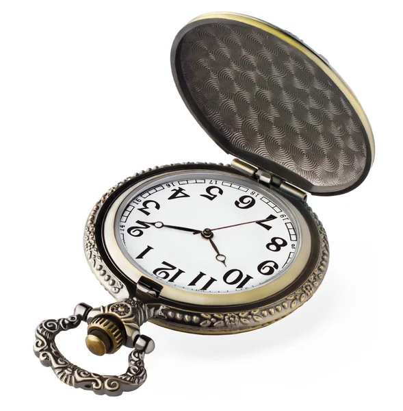 Reloj antiguo de plata sobre un fondo blanco — Foto de Stock