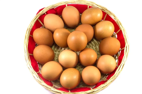 Chicken eggs in a basket — Stock Photo, Image