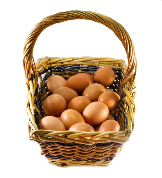 Chicken eggs in a basket — Stock Photo, Image