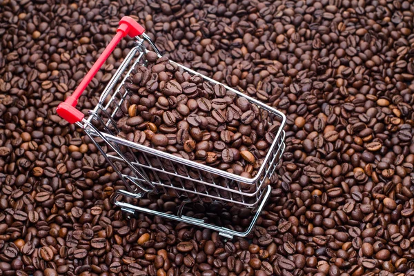 steel trolley with coffee beans