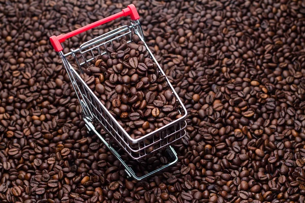 steel trolley with coffee beans