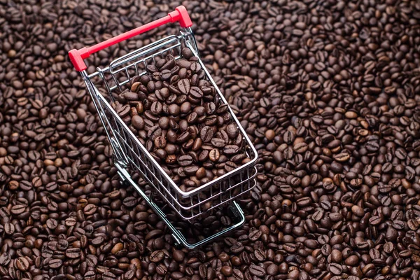 steel trolley with coffee beans