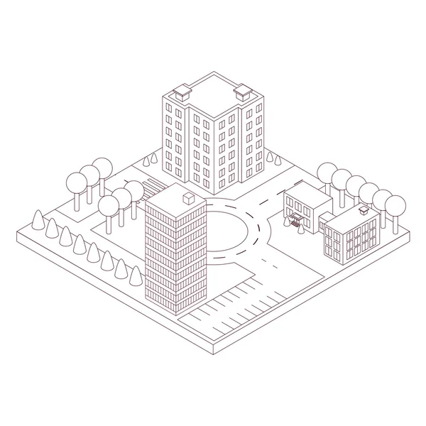 Mapa isométrico da área. Estilo linear. Construção de arranha-céus e — Vetor de Stock