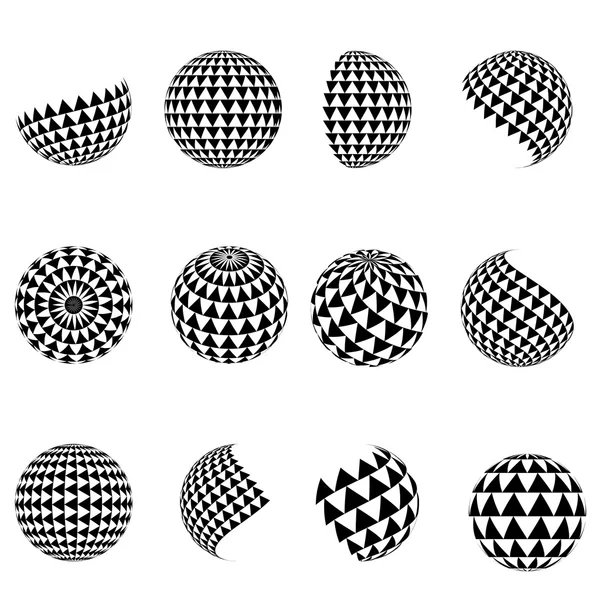 3d 矢量半色调球体。一组抽象背景。黑色 a — 图库矢量图片