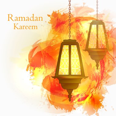 Ramazan Kareem. Ramazan ayı. Turuncu suluboya backgrou