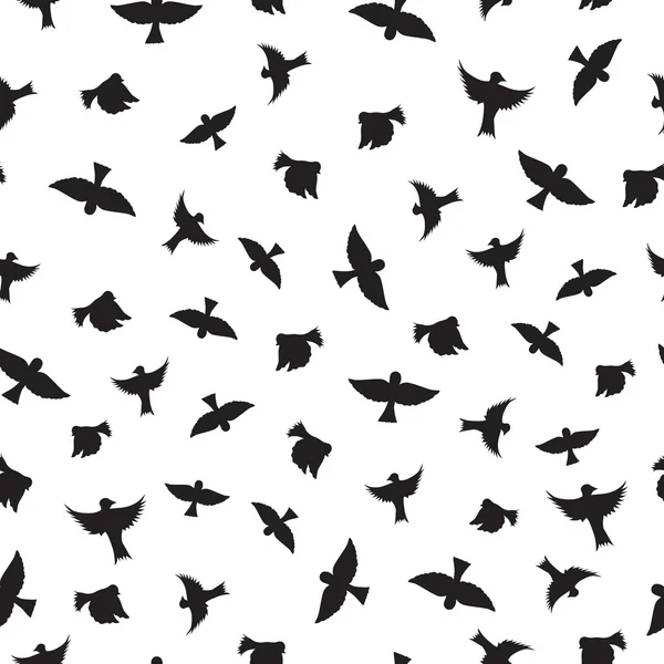 Vögel nahtlose Muster. Schwarze Silhouetten von Vögeln. — Stockvektor