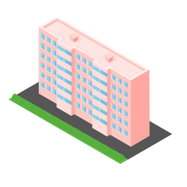 Pink house in the isometric. Architecture. Isometric building. — Stock Vector