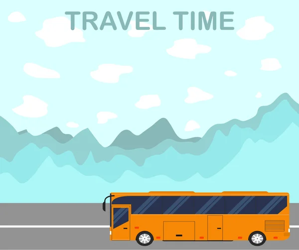 The time to travel. Flat style. The tourist bus. — Stock Vector