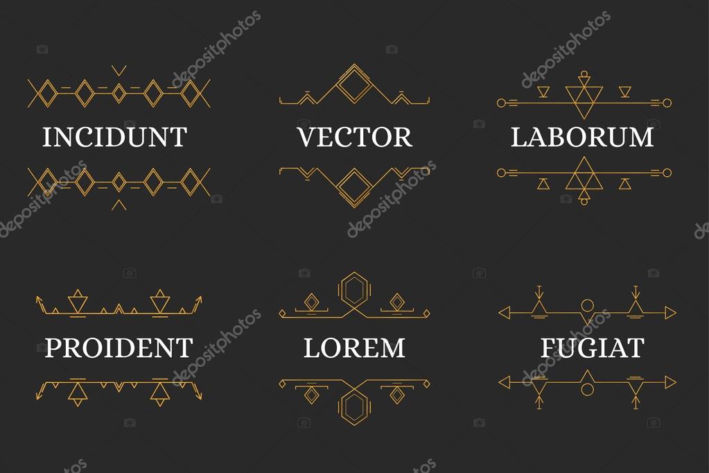 Set of six geometric framework. Linear style. Luxury gold border. The decorative elements. Vector illustration.