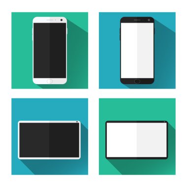 Telefon ve tablet. Gölgeli düz simgeler.