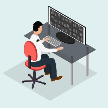 Güvenlik görevlisi iş yerinde. 