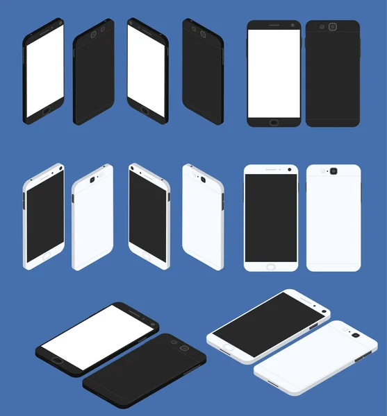 Platt isometrisk. Stor uppsättning av mobila enheter. — Stock vektor