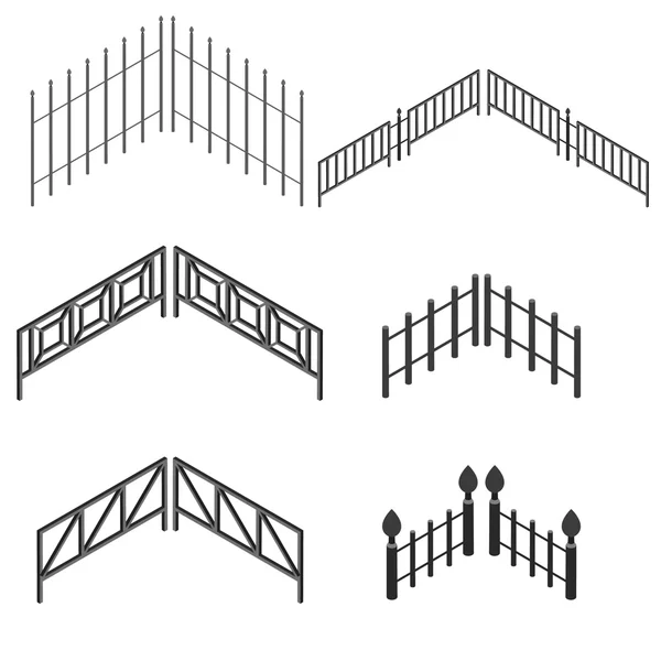 Valla de hierro en isométrico. La cerca de metal . — Vector de stock