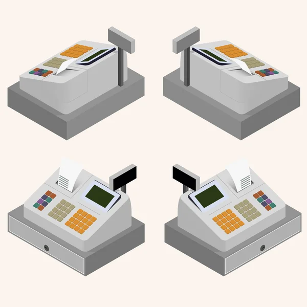 Caja registradora. Piso isométrico. La circulación de dinero . — Vector de stock