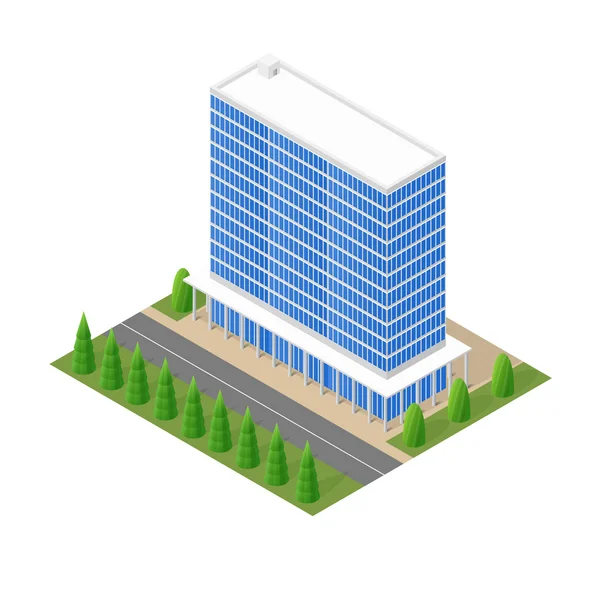 El modelo de los modernos edificios de vidrio en el isométrico . — Vector de stock