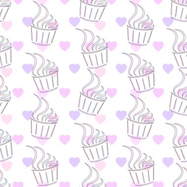 Seamless pattern. Cupcake and heart.