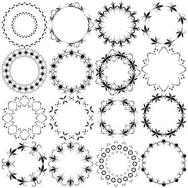 Set of sixteen round frames. Tribal pattern.