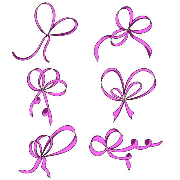 A set of six bows. Pink. Isolated on white background. — Stockový vektor