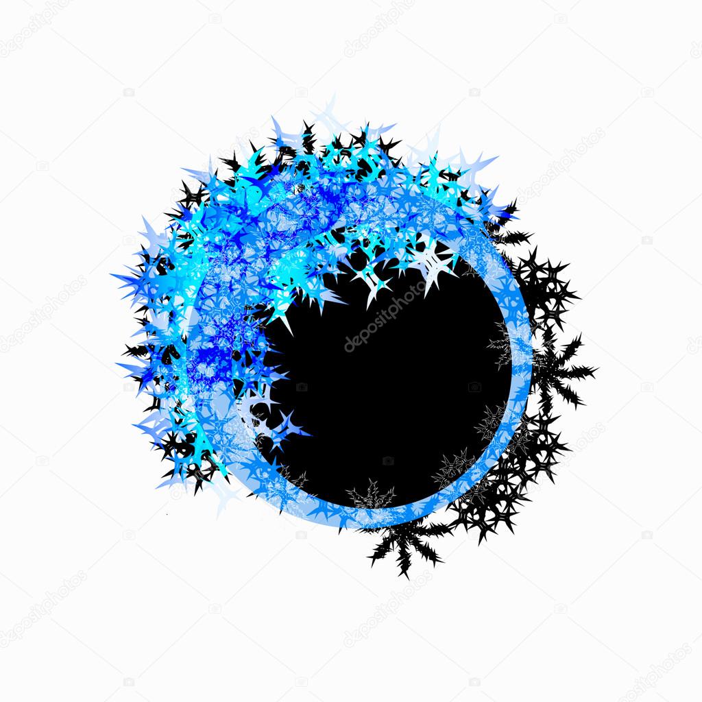 Blocco per grafici rotondo di Natale Disegno di Natale Colori vivaci Fiocchi di neve blu su sfondo nero Isolato su bianco