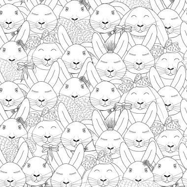 Tavşan ile Seamless modeli. Baş yukarı. Siyah ve beyaz.