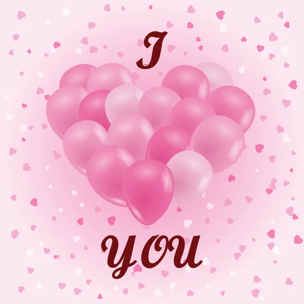 A bunch of balloons. Pink balloons in the shape of a heart. I lo — Stockový vektor